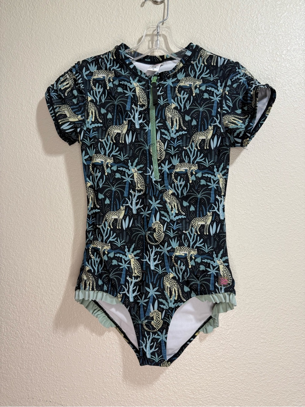Girl Youth Tween Ruffle Butts Swimsuit Sz. 16 Youth. Rashguard Style, Jungle